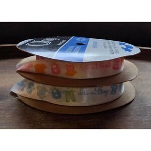 Vintage Offray Baby Shower Ribbon Its a Boy Its a Girl Woven 5/8 Inch 2 Spools